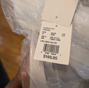 Wine Long Mesh Halter Dress